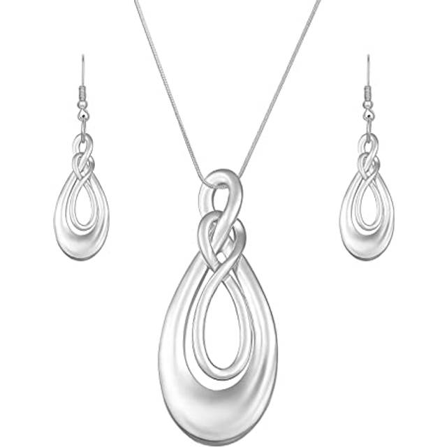 Madison Tyler Classic Jewelry Collection | Silver Teardrop Necklace with 18 &#34;&#34;&#34;&#34; Inch Snake Chain and Earring Set