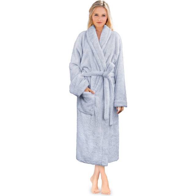 PAVILIA Premium Womens Plush Soft Robe Fluffy  Warm  Fleece Sherpa Shaggy Bathrobe (S/M  Light Blue)