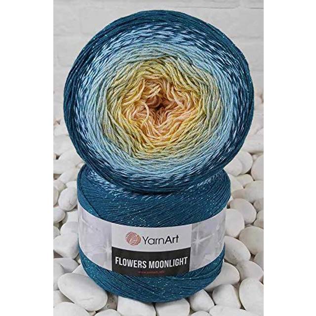 YarnArt Flowers Moonlight Glitter Cotton Yarn  Soft  Rainbow Crochet  Metallic Lurex handknit Shiny  Silvery Cake  Multicolor Cotton  1 Skein Weight 9