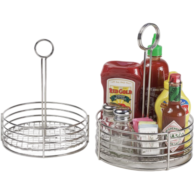 "G.E.T. 4-81866 Stainless Steel Round Stainless Steel Condiment Caddy Stainless Steel Table Caddies Collection  8.5"""""