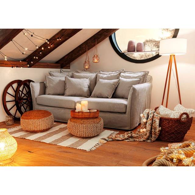 AMY Upholstered Bean Bag Sofa - Beige (880cm H X 210cm W X 140cm D)