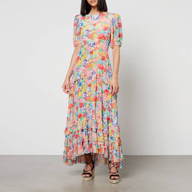 Rixo Shireen Floral-Print Silk-Chiffon Midi Dress - UK 8 - Multi
