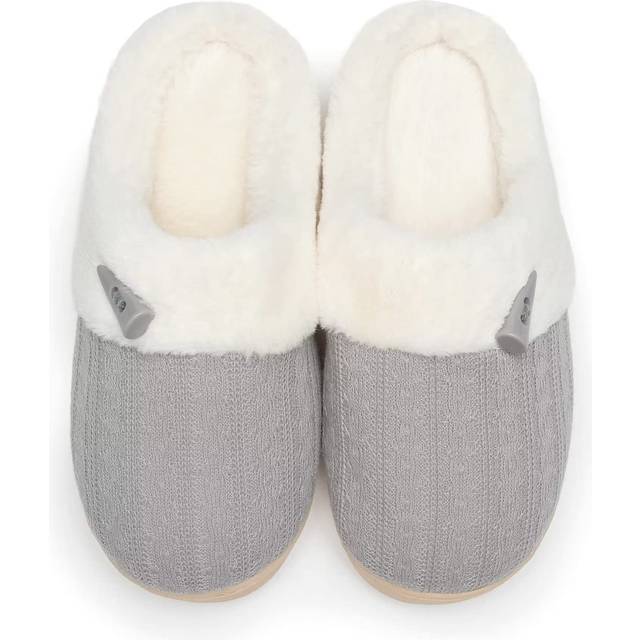 NineCiFun Women's Slip on Fuzzy Slippers Memory Foam House Slippers Outdoor Indoor Warm Plush Bedroom Shoes Scuff with Faux Fur Lining size 5 6 light