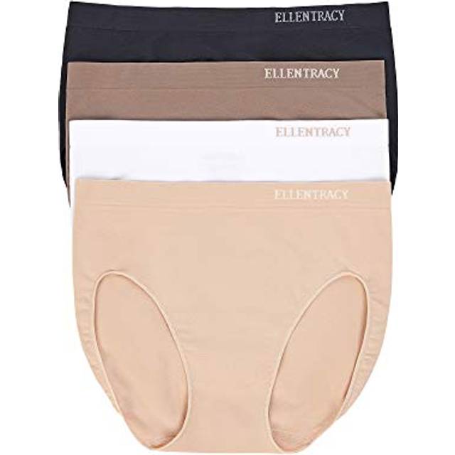 ELLEN TRACY Womens Seamless Underwear - No-Show Full-Coverage Comfort - Stretchy High Cut Panties for Everyday Wear - 4-Pack - Sunbeige/White/Mocha/Bl