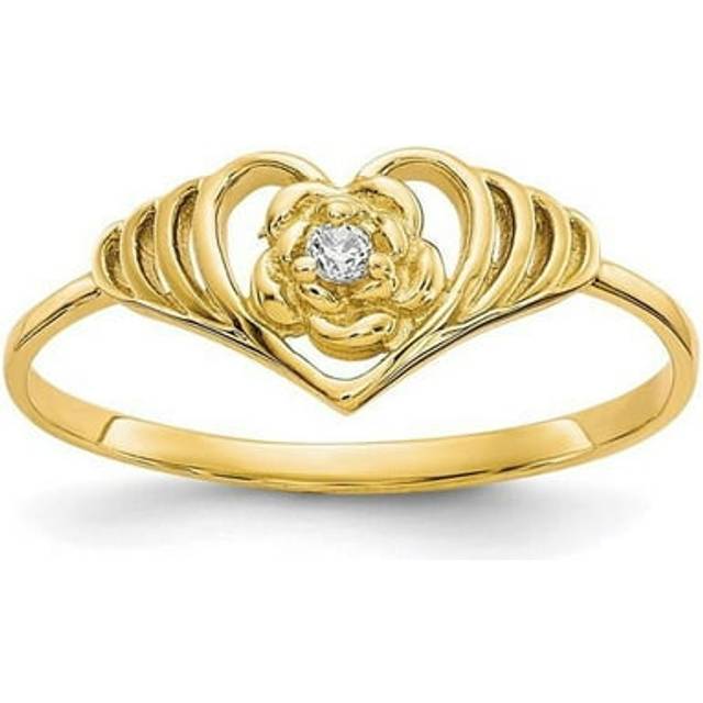 10K Yellow Gold CZ Heart Ring - Size 6