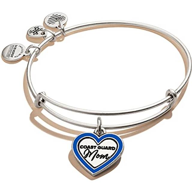 Alex and Ani Because I Love You Expandable Wire Bangle Bracelet for Women  Coast Guard Mom Charm  Rafaelian Silver Finish  2 to 3.5 in