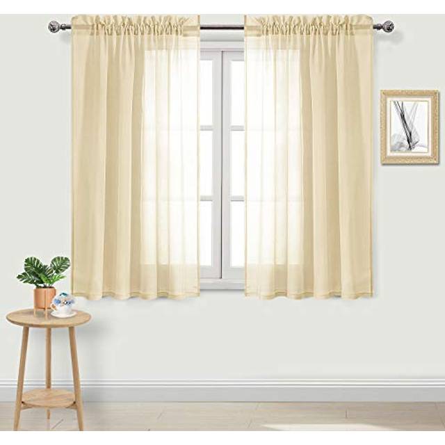 DWCN Beige Sheer Curtains Semi Transparent Voile Rod Pocket Curtains for Bedroom and Living Room  52 x 45 inches Long  Set of 2 Panels