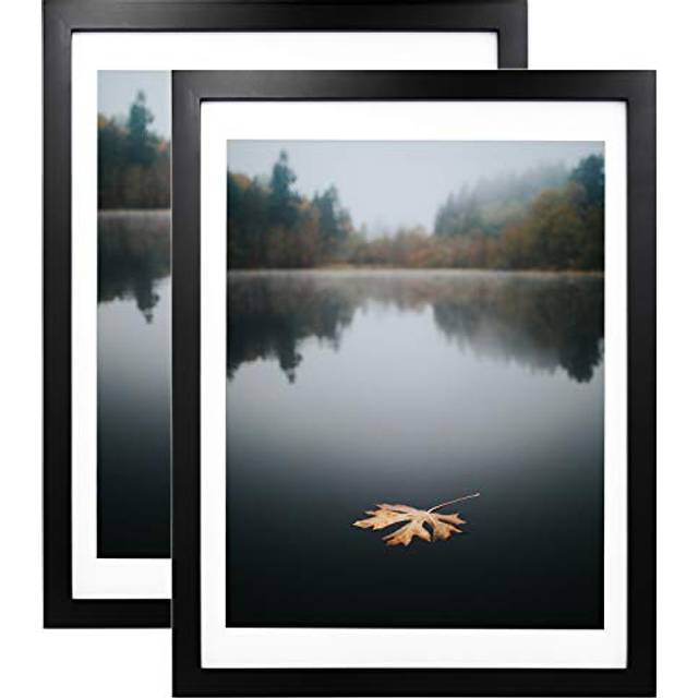 Egofine 12x16 Picture Frames Black Set of 2 - Solid Wood Frames With Plexiglass Front and 11x14 Mat for Table Top and Wall Mounting