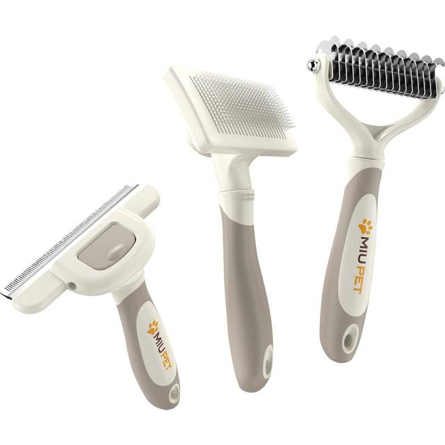 MIU PET Professional Long-Haired Dog and Cat Grooming Kit - Deshedding and Slicker Brush Set 3 in 1 Gift Box for Long Hair Pets
