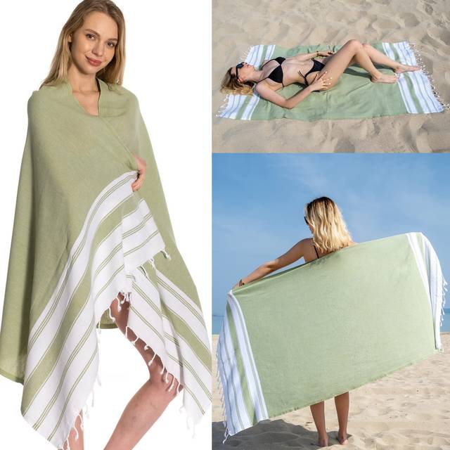 DEMMEX 100% Turkish Cotton Beach Towel - Oversized  Quick Dry  Sand Free  Compact  Thin  Lightweight - Turkish Hammam Peshtemal Beach Towel Blanket  M