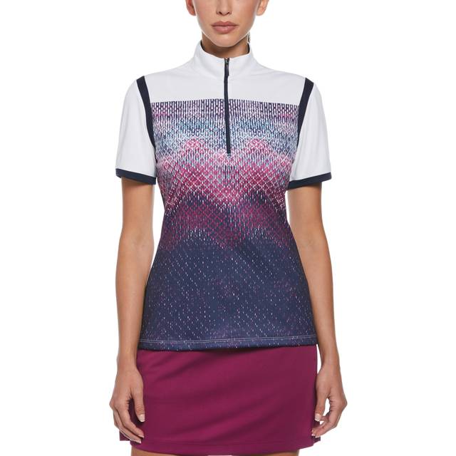 PGA TOUR Women's Texture Block Mock Neck Golf Polo Shirt, Size XS, Navy Blue, 100% Polyester | Golf Apparel Shop (XS)