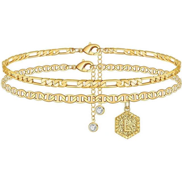 Memorjew Ankle Bracelets for Women Initial Anklet  14K Gold Plated Lay
