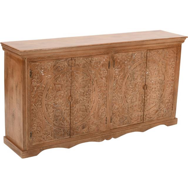 Carved Mango Wood Extra Large Sideboard with 4 Doors - Brown