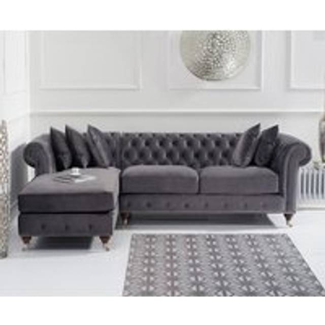 Chiswick 3 Seater Dark Grey Velvet Left Facing Chesterfield Corner Chaise Sofa