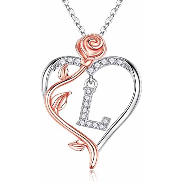 Necklace Gifts for Women  Dainty Rose Love Heart Initial L Letter Pendant Necklace Jewelry Mothers Day Valentines Christmas Gifts for Mom Wi
