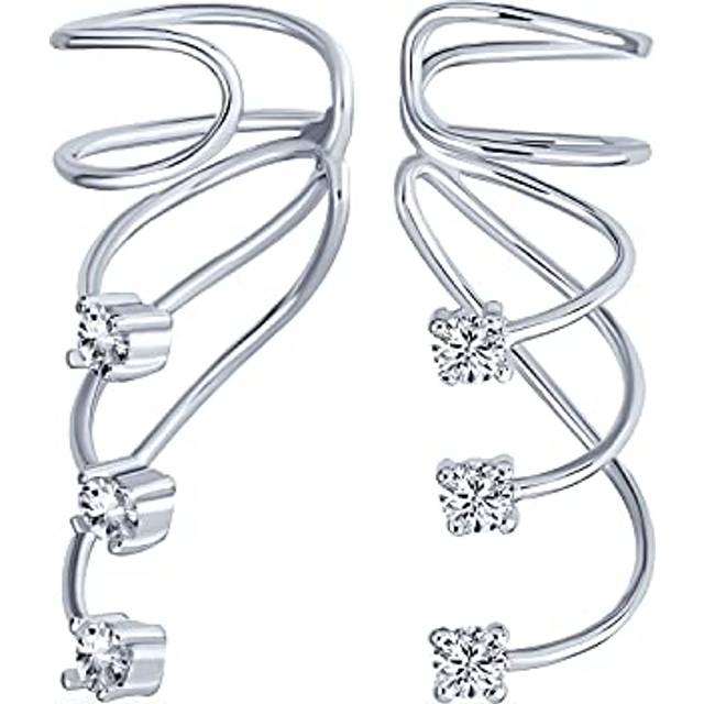 Triple Spiral CZ Curve Crawler Wire Cubic Zirconia Cartilage Ear Cuff Pin Earrings Women Teens Sterling Silver .925 silver