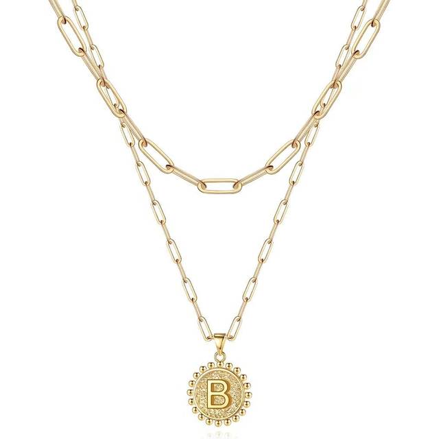 Layered Choker Necklaces for Women  14K Gold Plated Dainty Layering Paperclip Chain Necklace Adjustable Letter T Initial Coin Pendant Necklaces Layere