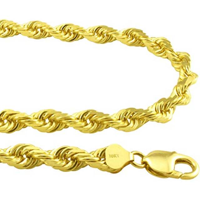 10k yellow gold 7mm diamond cut rope chain mens wide italian necklace 18"- 30"