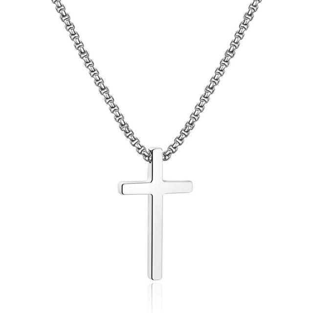 Ursteel cross Necklace for Men Boy Stainless Steel cross chain Silver Mens cross Necklace 30 Inch Necklace for Men Boyfriend Father gifts Silver chai