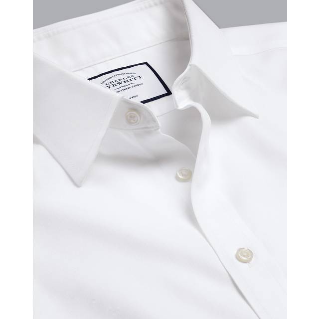 Men&#39;s Non-Iron Twill Cotton Formal Shirt - White Single Cuff, XL by Charles Tyrwhitt (XL)