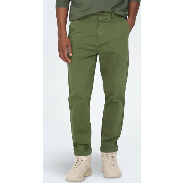 Only & Sons - Kent Cropped Winter Moss - Pants - green - W31 / L32 - 98% Cotton, 2% Elastane