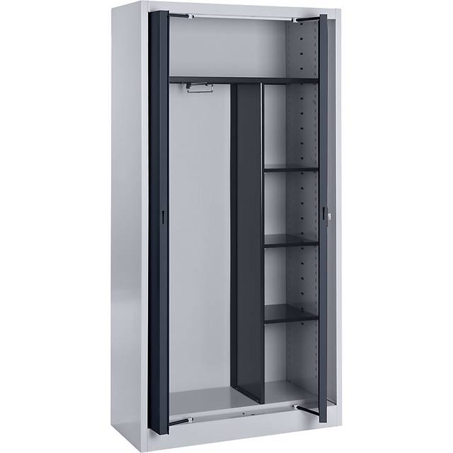 mauser wardrobe, 3 short shelves, depth 420 mm, wardrobe, 3 short shelves, depth 420 mm, white aluminium / charcoal - white aluminium RAL 9006