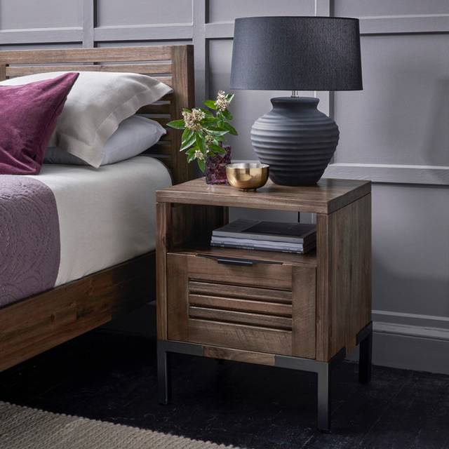 Solid Hardwood & Metal Bedside Tables and Cabinets - 1 Drawer Bedside Table - Detroit Range - Oak Furnitureland