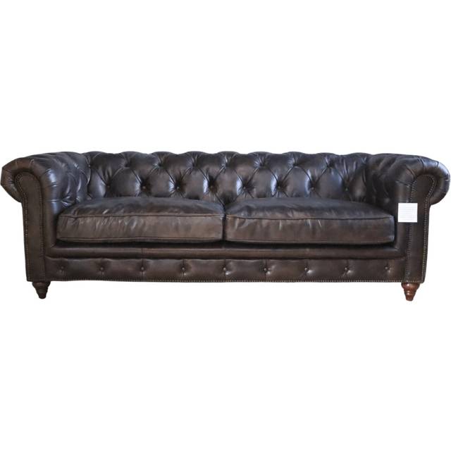 Earle Grande 3 Seater Chesterfield Tobacco Brown Real Leather Sofa - In Stock