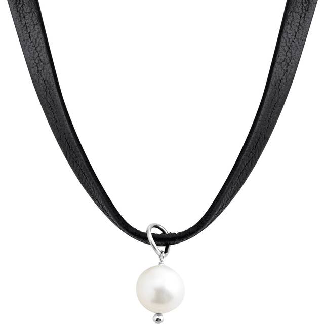 Silpada 'High Tide' Leather Choker Necklace with Pearl in Silver, 15" + 2" - White