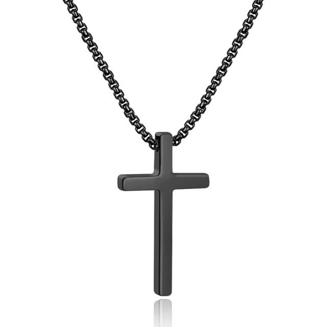 Ursteel Cross Necklace for Men  Mens Cross Necklace Cross Chain Stainless Steel Mens Cross Necklace Black 18 Inch Cross Necklace for Men Boyfriend Fat
