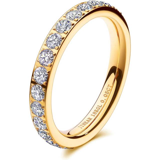 JINEAR 3mm Wedding Bands for Women Eternity Ring 18K Gold Plated Cubic Zirconia Engagement Rings Stackable Anniversary Promise Statement Ring Gift for