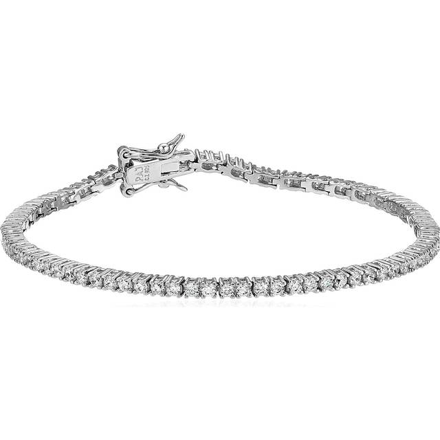 Platinum Plated Sterling Silver Round cut cubic Zirconia Tennis Bracelet (2mm), 7