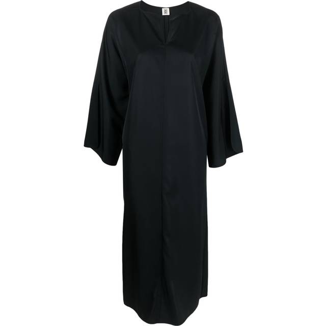 By Malene Birger - split-neck kaftan midi dress - women - Acetate - 36 - Black