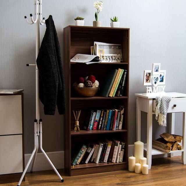 (Walnut) Cambridge 4 Tier Bookcase Bookshelf Office Storage