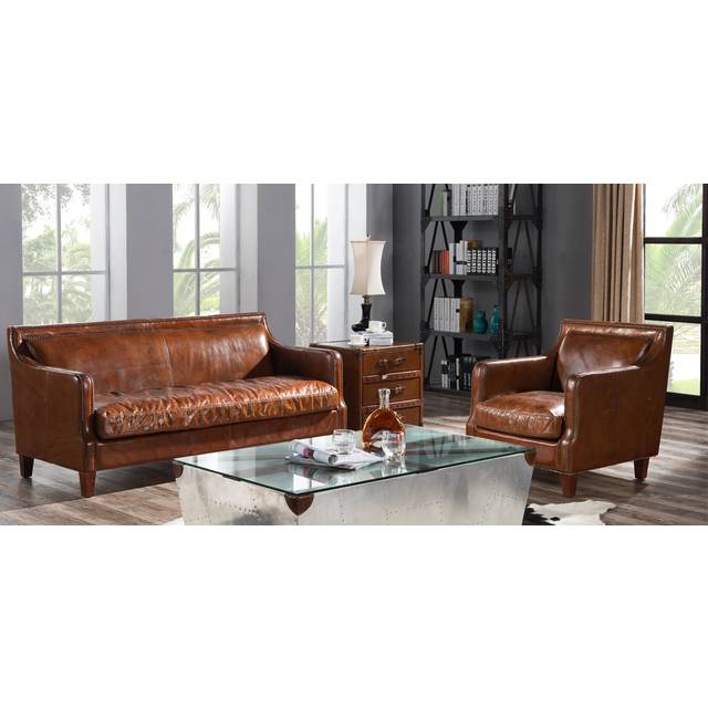 Chichester Custom Made Stud Sofa Suite Vintage Distressed Real Leather - Brown - Suite Offers