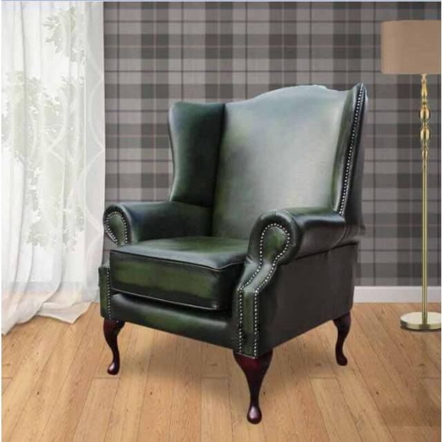 Chesterfield Flat Wing Saxon Mallory High Back Wing Chair UK Manufactured Antique Green