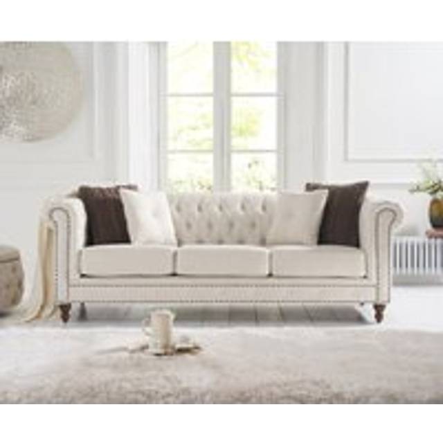 Westminster Chesterfield Ivory Linen 3 Seater Sofa
