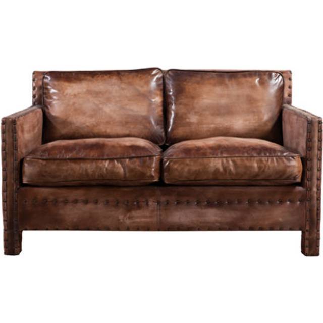 Portofino Original Luxury 2 Seater Sofa Vintage Distressed Real Leather - Brown