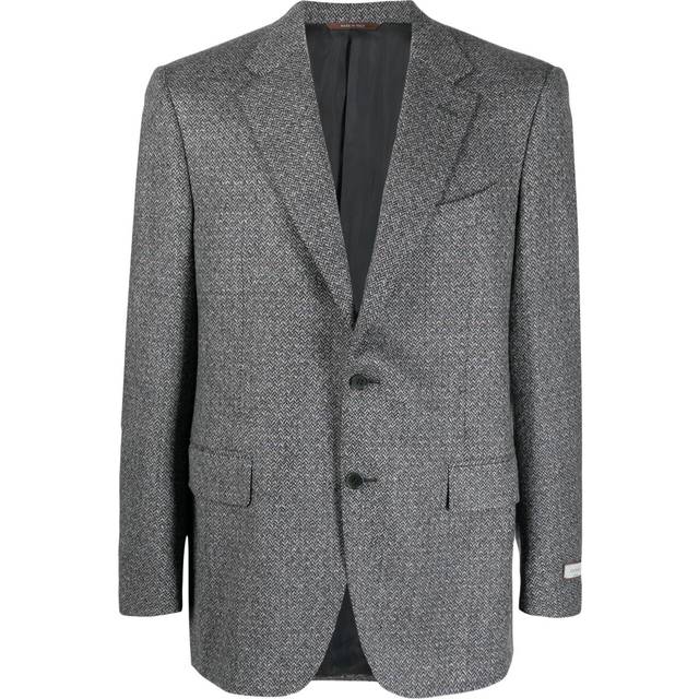 Canali - single-breasted herringbone-pattern blazer - men - Wool/Cashmere/Cupro - 56 - Grey