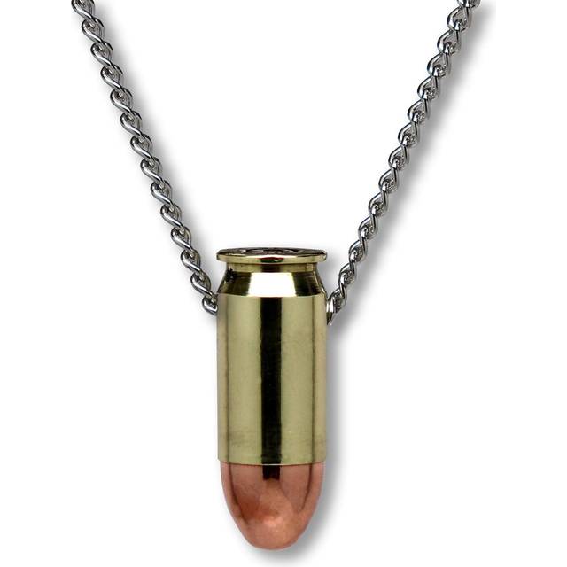 Real Metal 45 Caliber Bullet Necklace Hand Polished Brass and Copper Finish 24 Inch Neck Chain