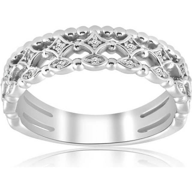 Vintage Diamond Ring Stackable White Gold Wedding Ring Filigree Art Deco Antique