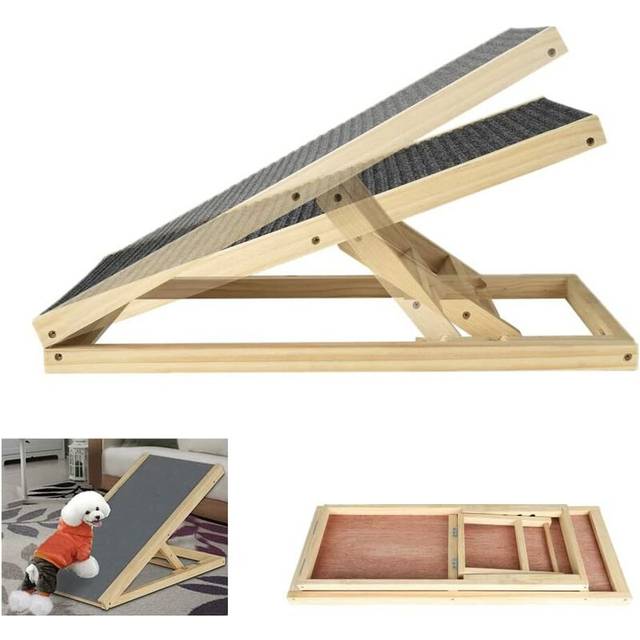 Dayplus - Dog Ramp Pet Puppy Ramp Adjustable Heights Non-Slip Carpet Stair-Solid Wooden Ramp Dog Ramp For Sofa& Bed (s 3570cm)