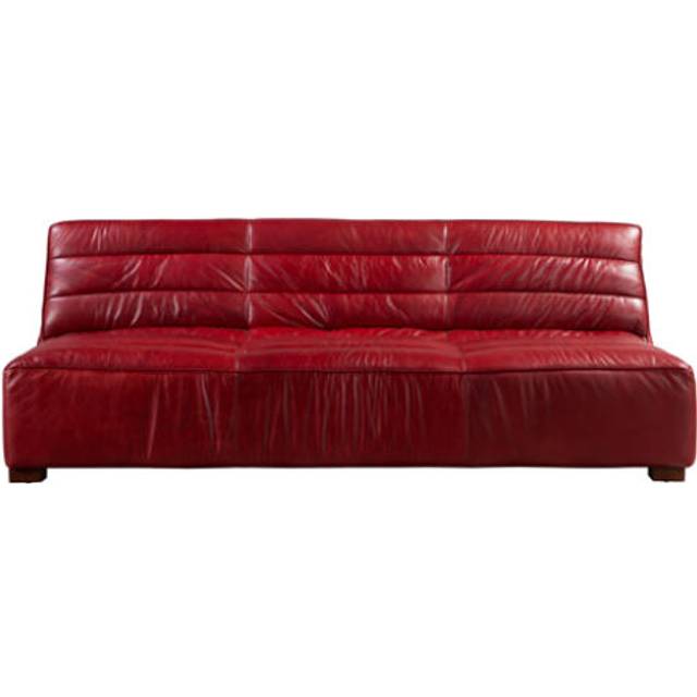 Vintage Armless Retro 3 Seater Sofa Settee Distressed Rouge Red Real Leather
