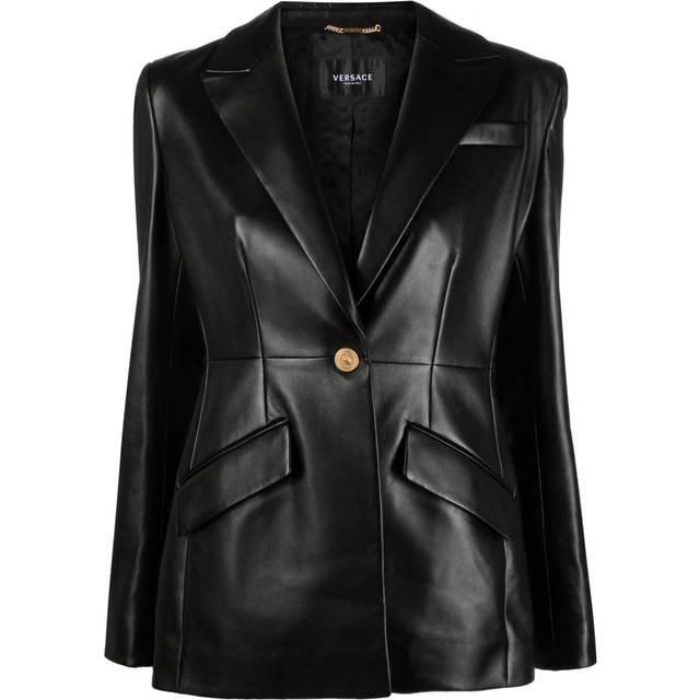 Versace - single-breasted leather blazer - women - Lamb Skin/Cupro - 40 - Black