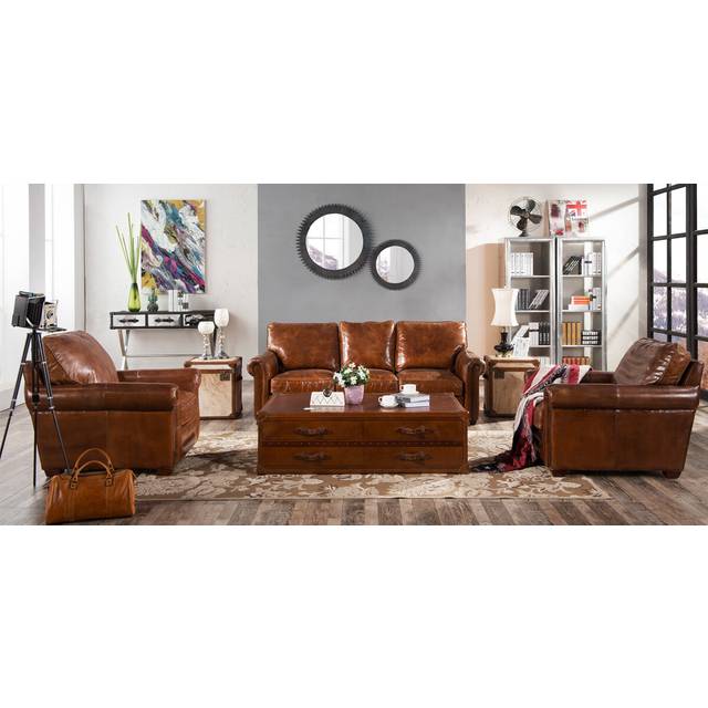 Sloane Custom Made Sofa Settee Suite Vintage Retro Distressed Real Leather - Brown - Suite Offers