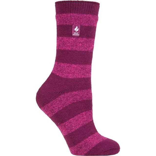 Women's 1 Pair SOCKSHOP Heat Holders 1.6 TOG Lite Patterned and Striped Socks Bologna Chunky Stripe Fuchsia / Berry 4-8 Ladies - Pink