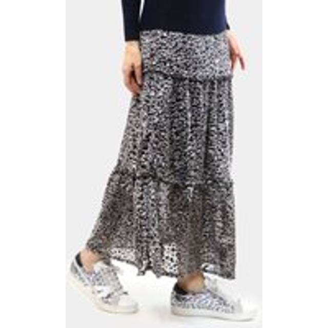 Georgie Maxi Tiered Skirt | Black Chiffon Velvet - Beige