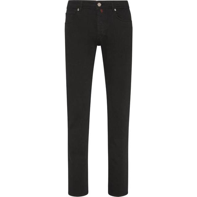 Billionaire - logo-embroidered straight-cut jeans - men - Cotton/Elastane - 32 - Black