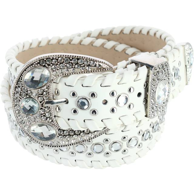 CTM Women&#39;s Western Belt with Rhinestones and Studs - White X-Large (X-Large)