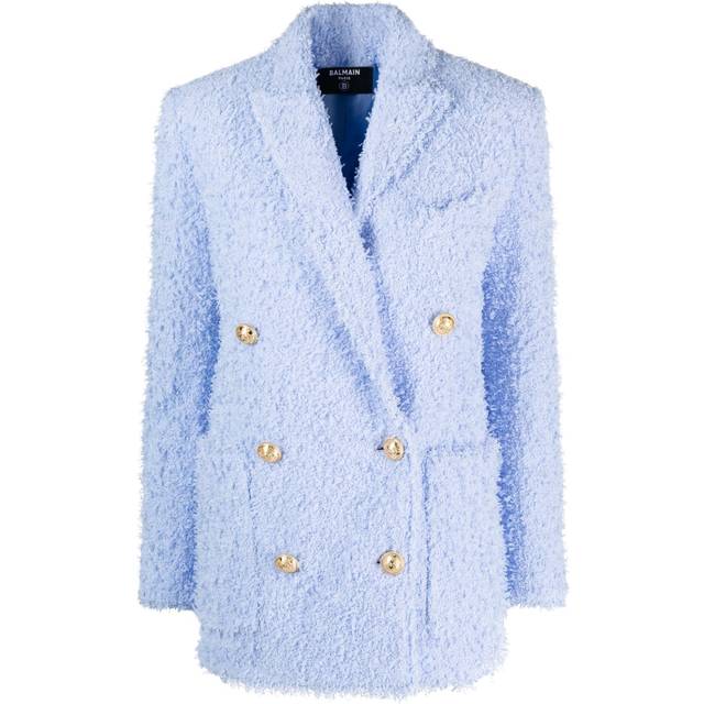 Balmain - oversized double-breasted tweed blazer - women - Cotton/Polyamide/Viscose - 42 - Blue